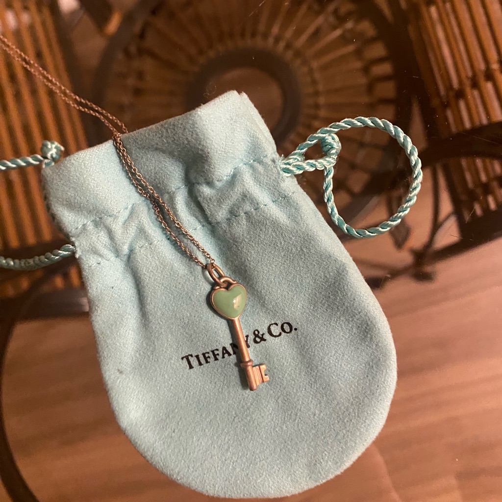 Tiffany & Co. Silver Key Necklace With Tiffany Blue Heart